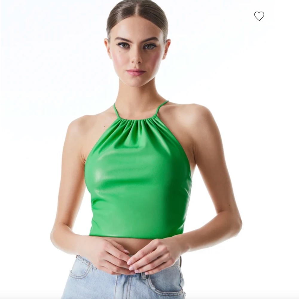 Alice + Olivia Zumi Vegan Leather Halter Top in Garden Green (XS) #stpattys